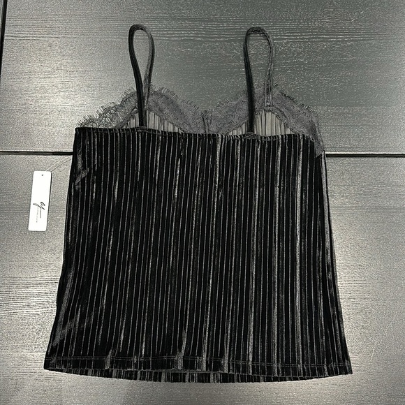 Andrea Jovine Black Velvet Tank Top with Lace Trim - M - Picture 6 of 10